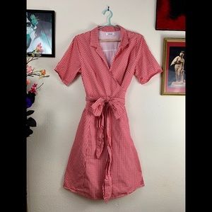 NWOT EShakti Red Gingham Wrap Dress